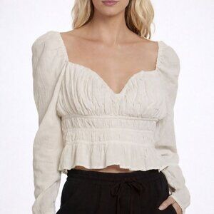 Free People Chloe Smocked Cottagecore Top  - Creamy White - Size M